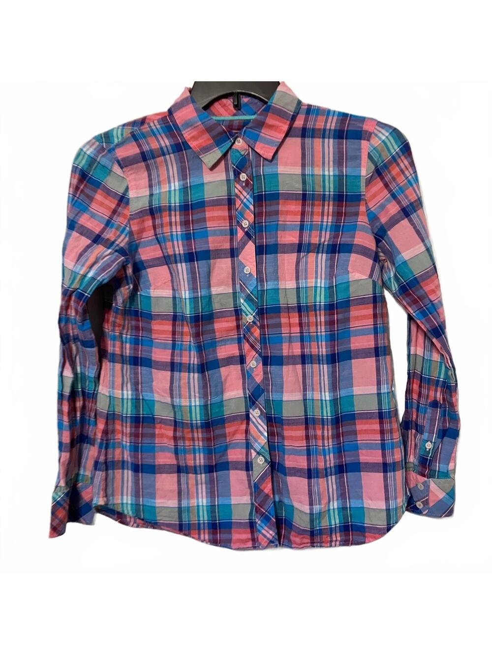 Talbots Women's Cottagecore Farmcore Americana Chic Plaid Button-Up Shirt Small